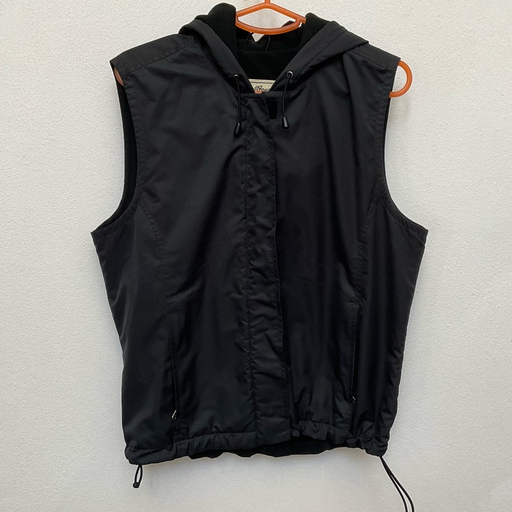 Eddie Bauer Black Fleece Lined Hooded Full Zip Winter Vest Size Medium Winter